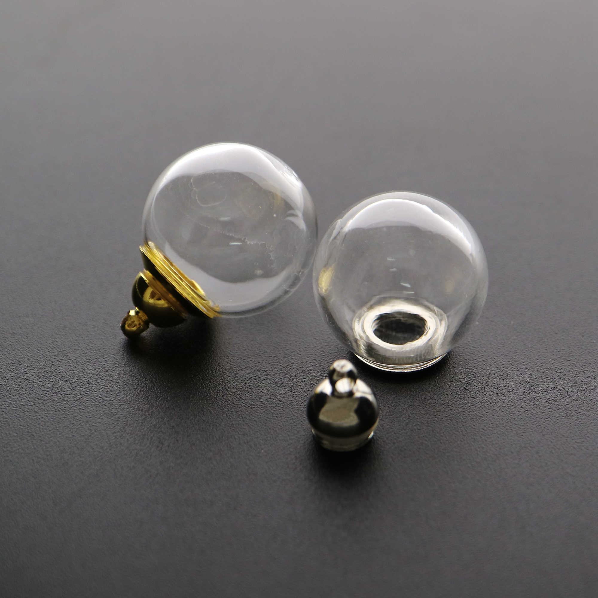 5Pcs 16-25MM Round Glass Dome Globe with 6MM Opening Silver Gold Plated Screw Cap for Perfume Liquid DIY Wish Vial Charm Supplies 1800515 - Click Image to Close